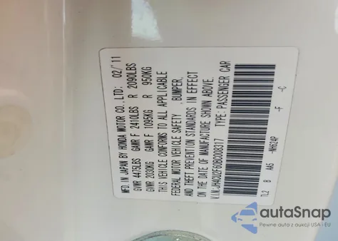 2011 Acura Tsx from USA, damaged, VIN JH4CU2F60BC008317